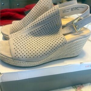 Liz Claiborne Taupe Perforated Espadrille Wedge Sandals